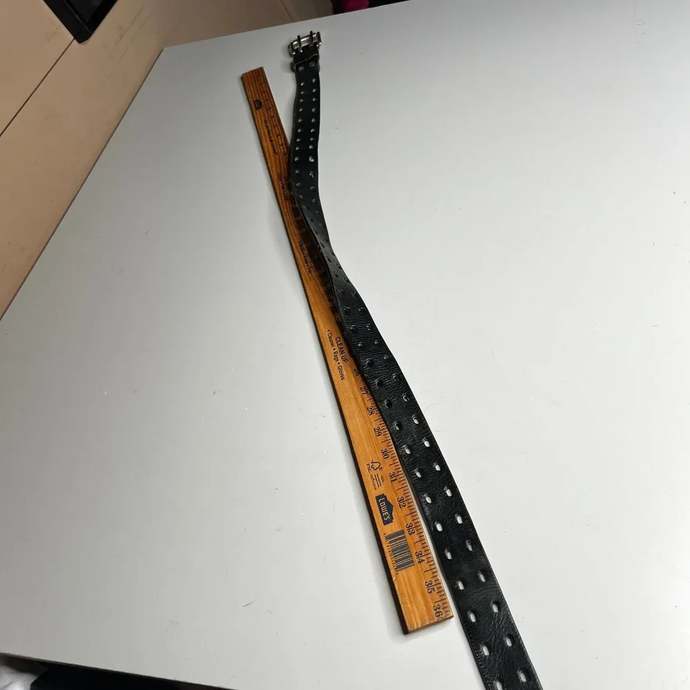 Reclaim Black Italian Leather Double Prong Belt Made in Canada Perforated 36in